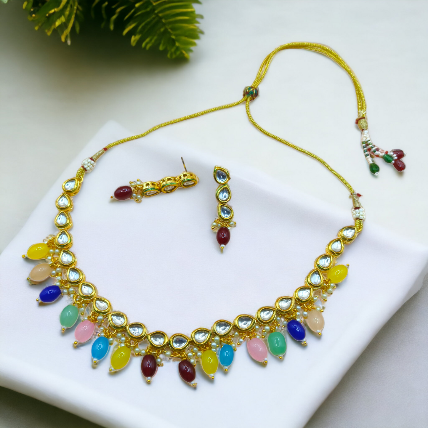 Royal Polki Kundan Necklace Set with Multicolor Gemstones