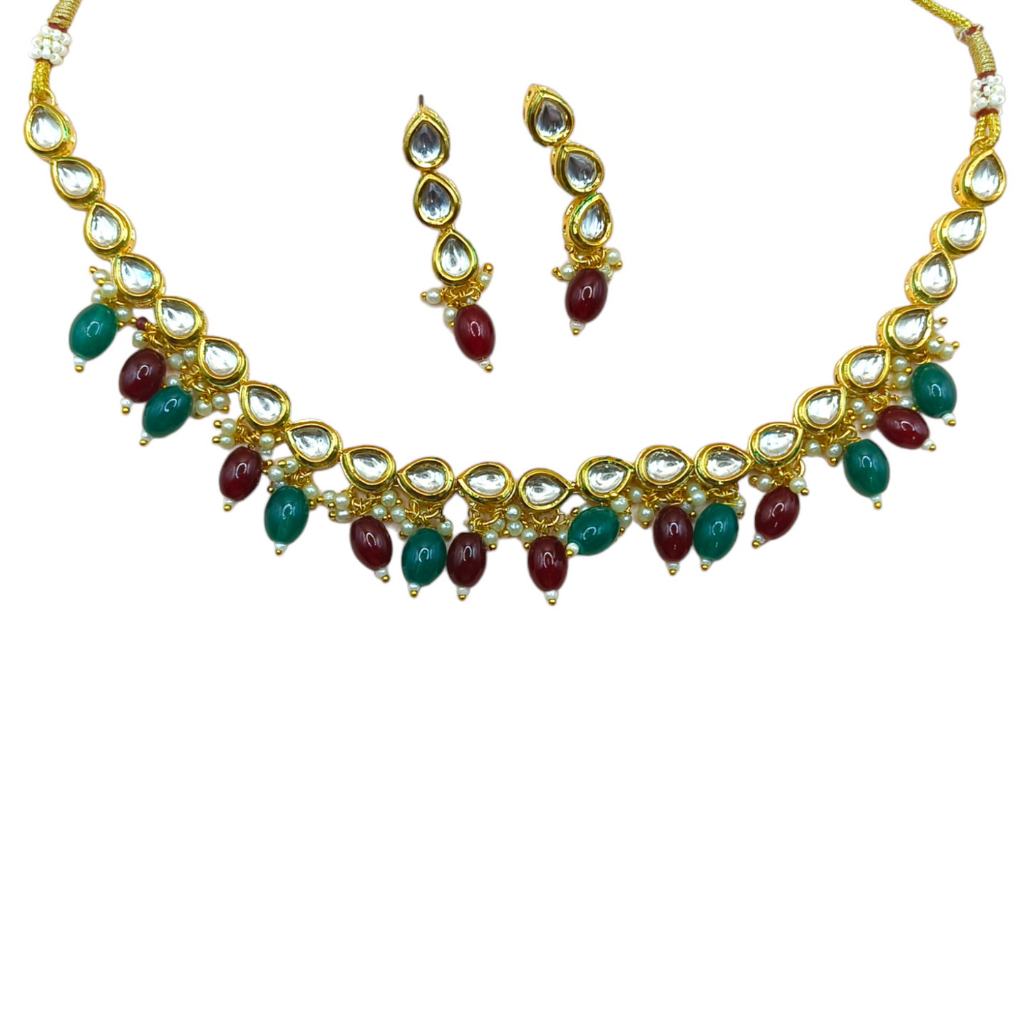 Royal Polki Kundan Necklace  WITH GREEN MAHROON GEMSTONE