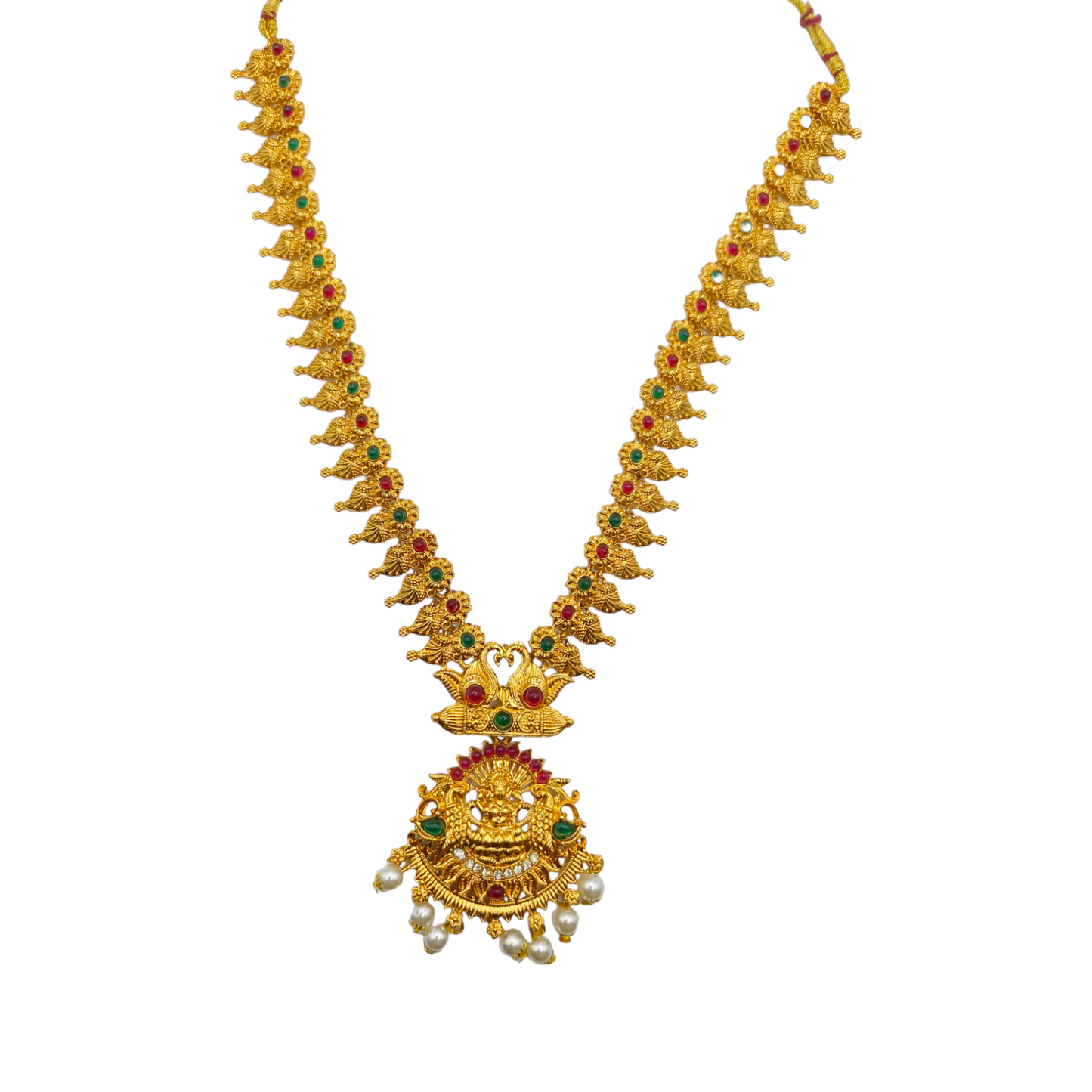 Lakshmi Temple Jewellery Set with Long Haar & Pearl Drops
