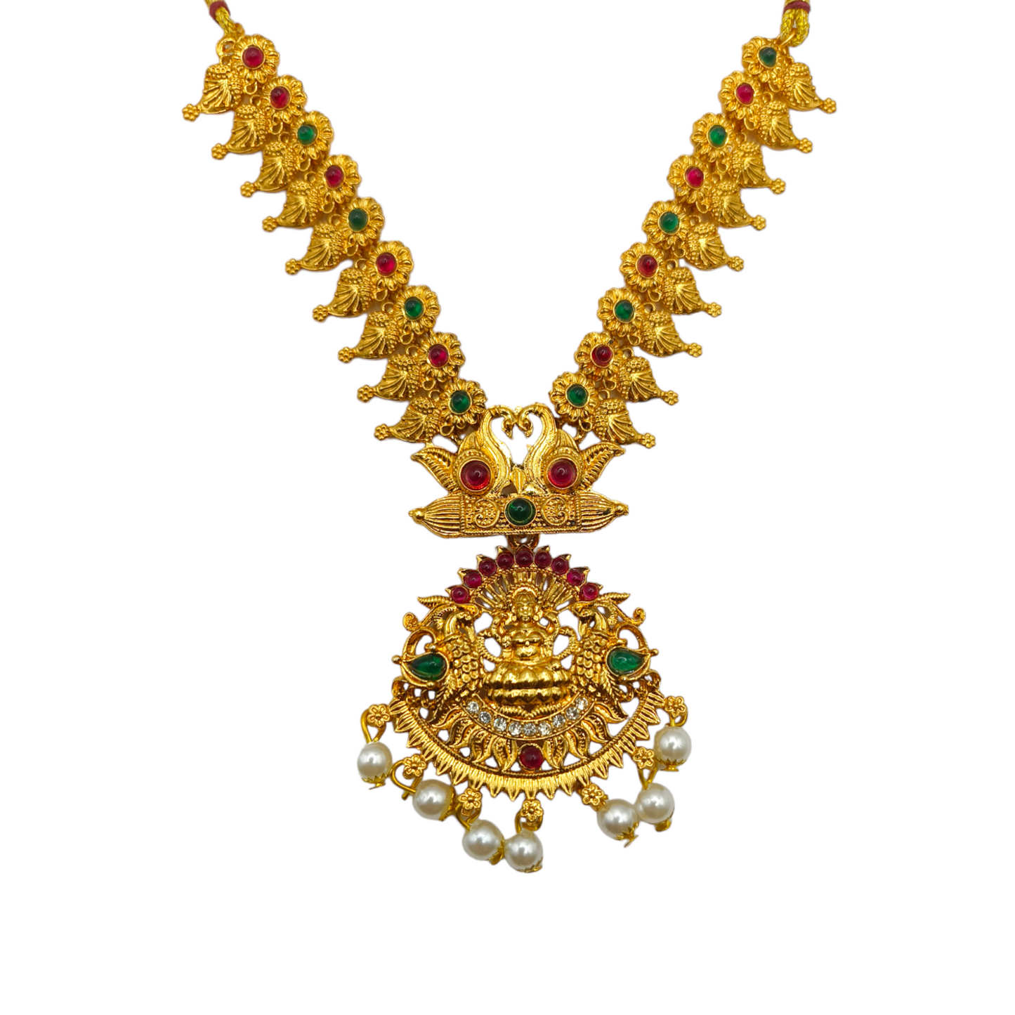 Lakshmi Temple Jewellery Set with Long Haar & Pearl Drops