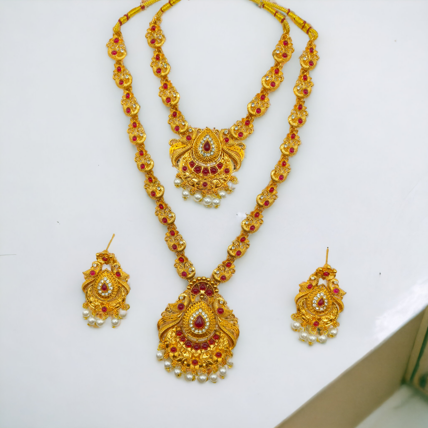 Traditional Temple Jewellery Set with Long Haar & Earrings
