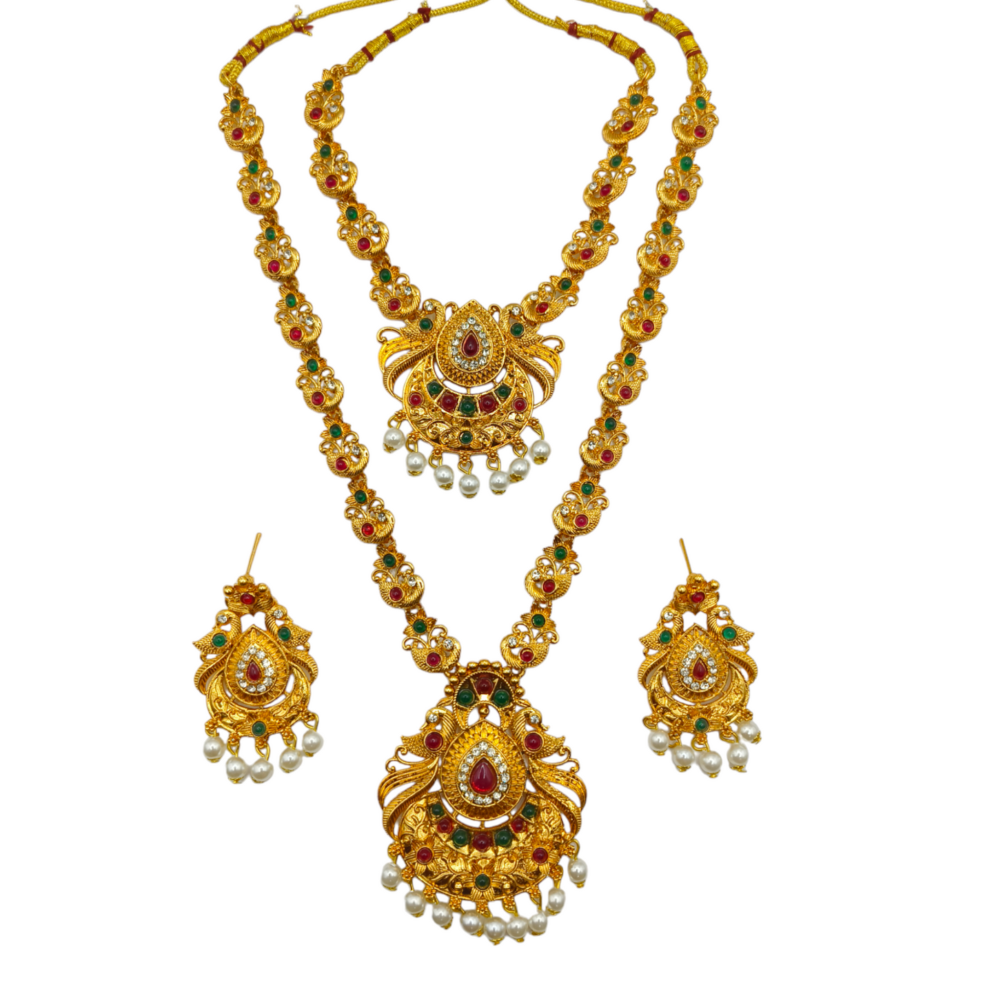 Traditional Temple Jewellery Set with Long Haar & Earrings
