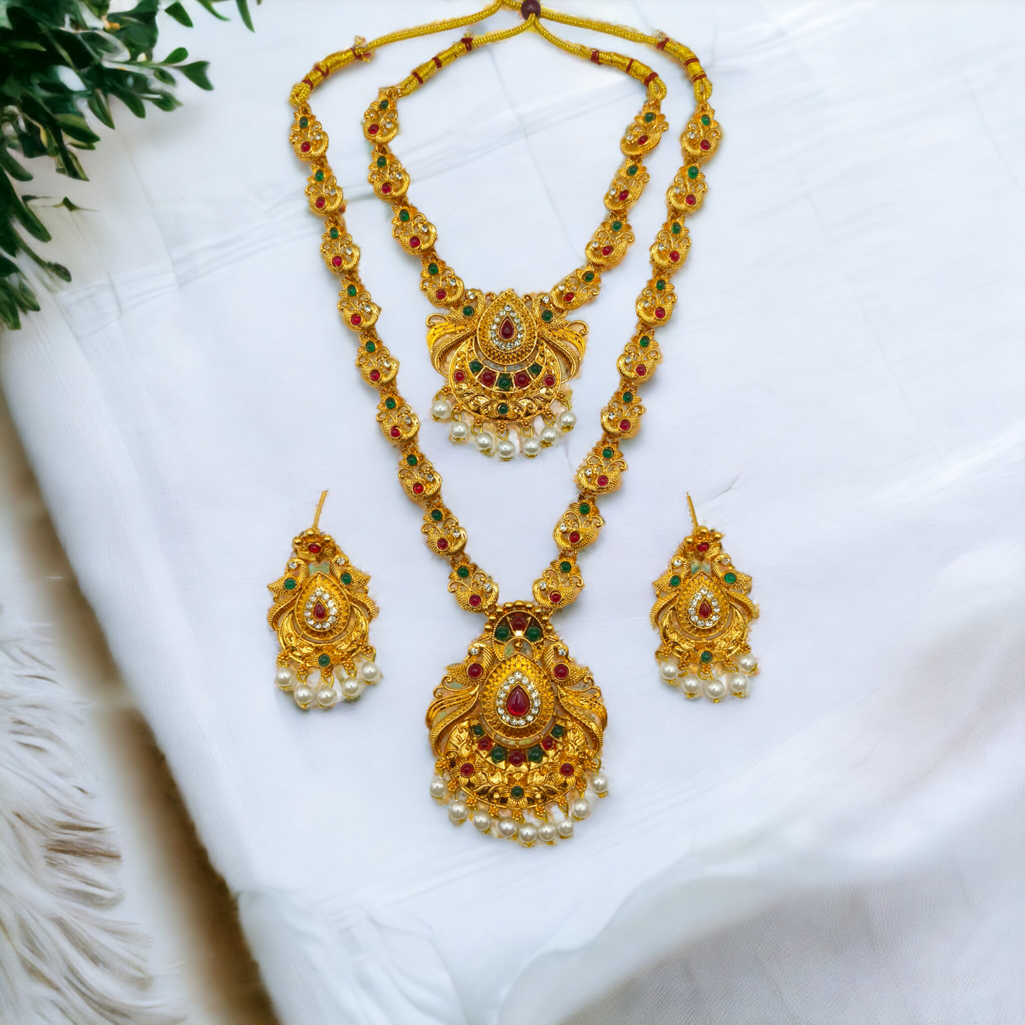 Traditional Temple Jewellery Set with Long Haar & Earrings