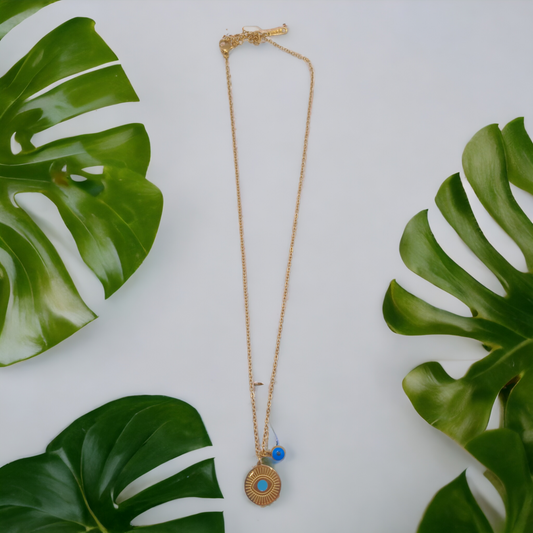 Gold Evil Eye Protection Necklace with Blue Enamel Charm