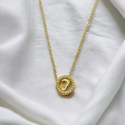 GOLDEN HEART INA AD STONE CIRCLE PENDENT NECKLACE