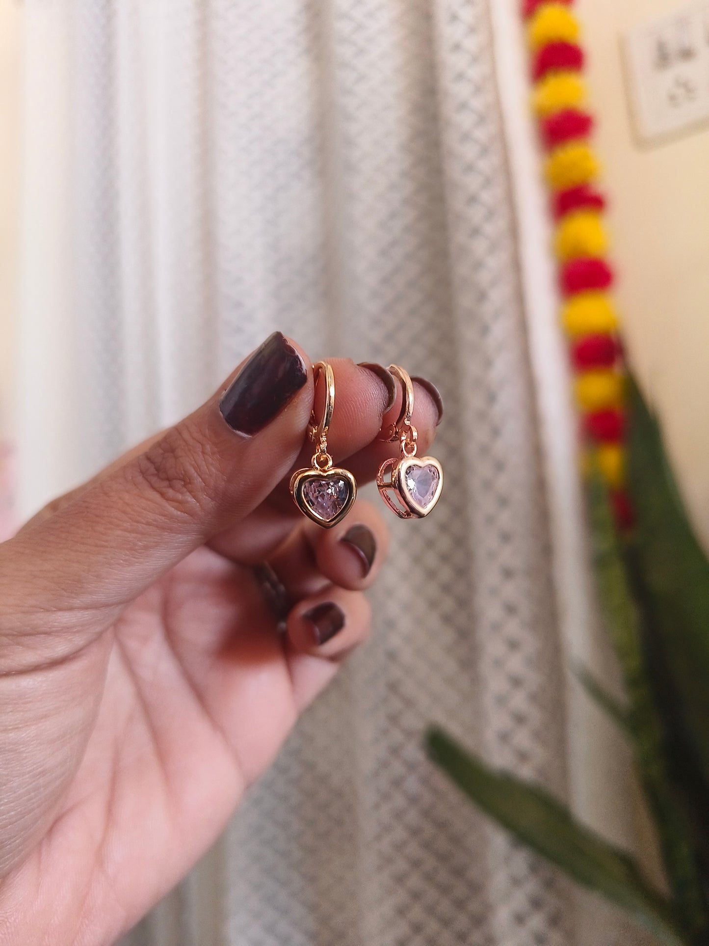 Golden Heart Crystal Drop Earrings | Romantic Elegance | Jewells by Swati