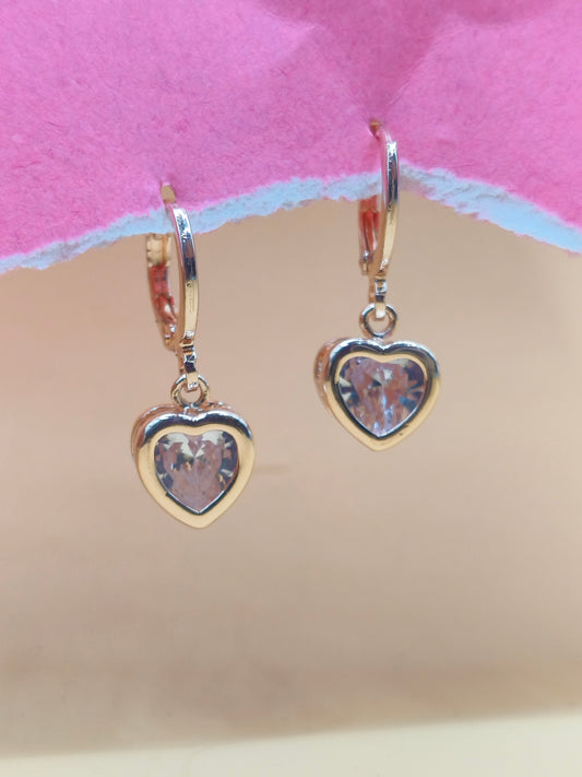 Golden Heart Crystal Drop Earrings | Romantic Elegance | Jewells by Swati