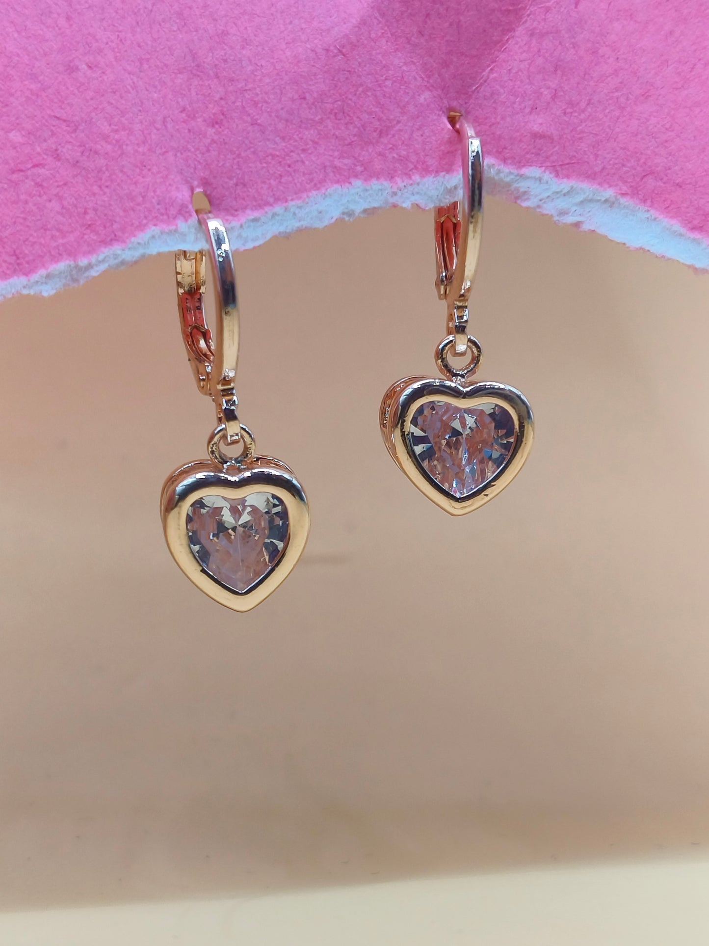 Golden Heart Crystal Drop Earrings | Romantic Elegance | Jewells by Swati