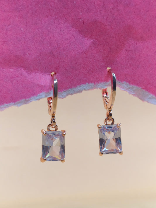 Elegant Silver-Plated Rectangle Crystal Drop Earrings