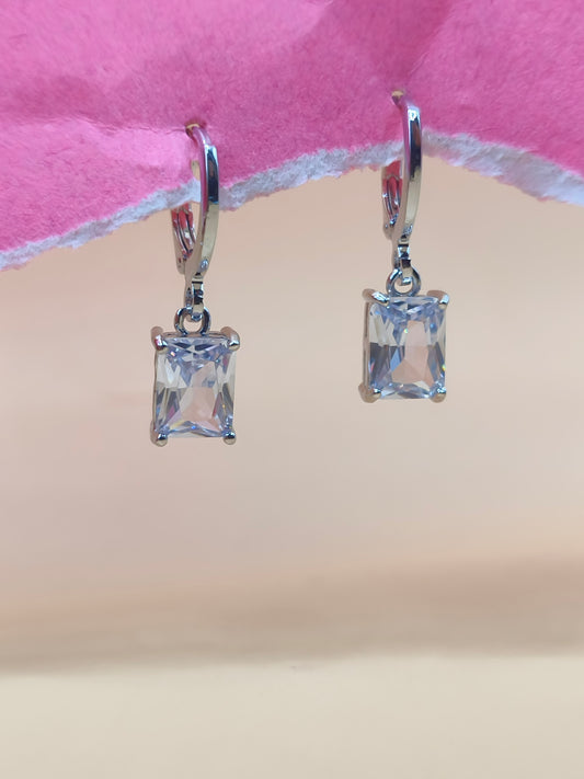 Elegant Silver-Plated Rectangle Crystal Drop Earrings
