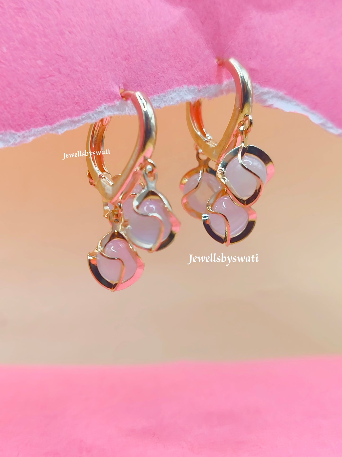 Elegant White Floral Drop Earrings | Golden Finish | Jewells by Swati