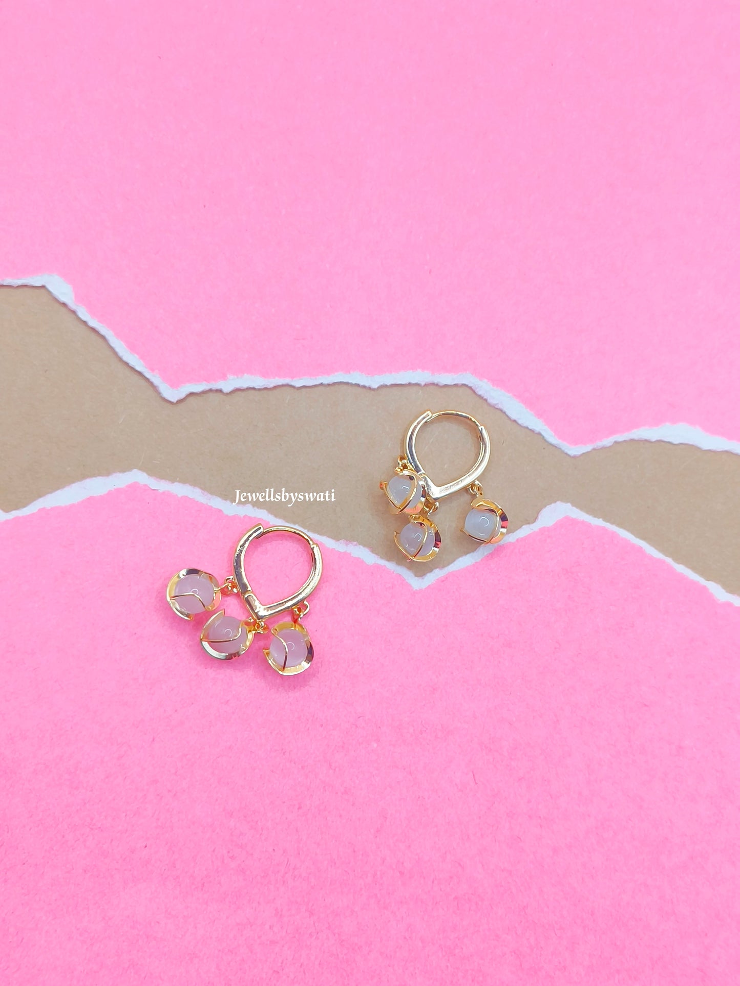 Elegant White Floral Drop Earrings | Golden Finish | Jewells by Swati