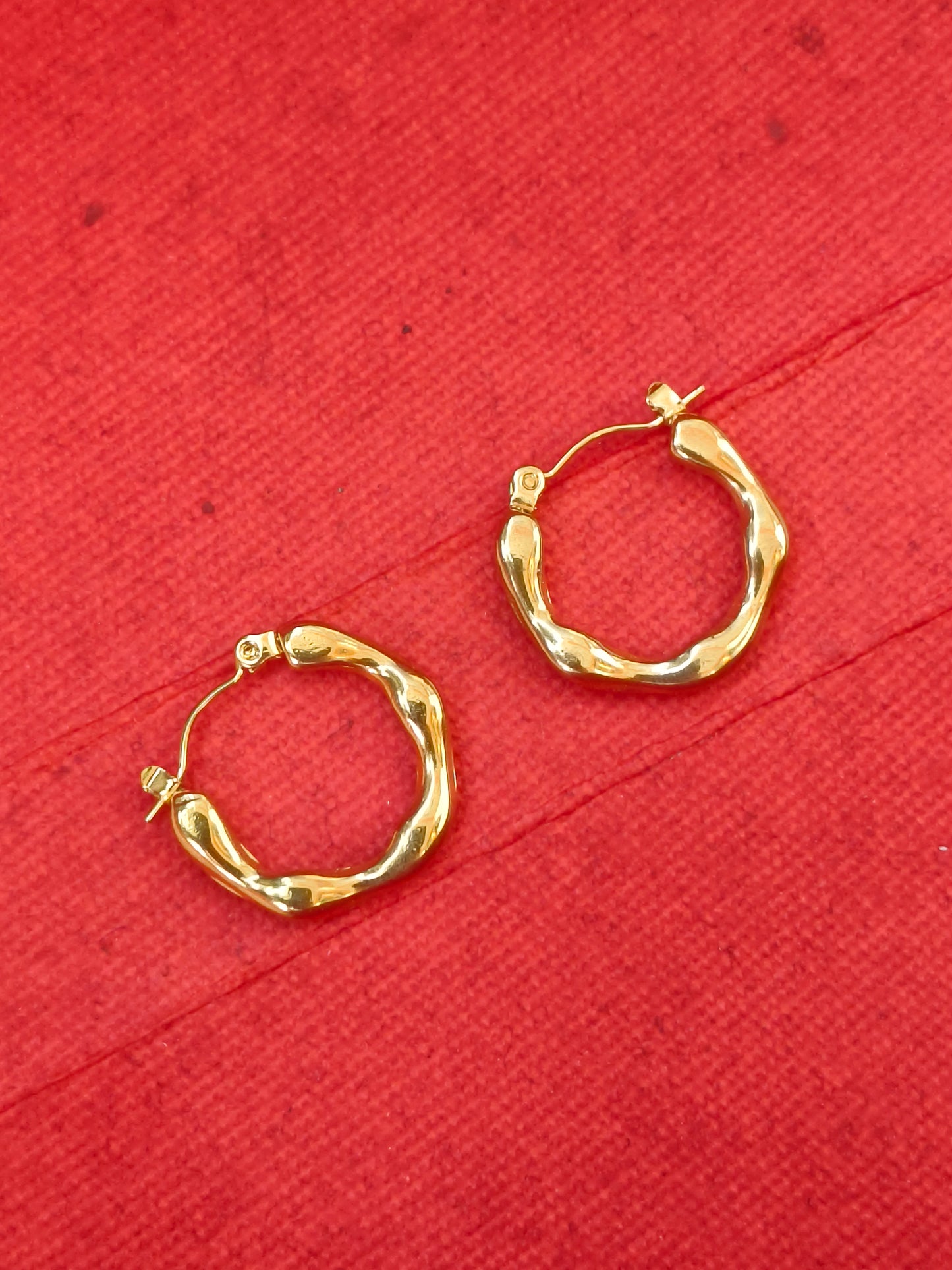 Organic Textured Anti-Tarnish Gold Hoops | Minimal Everyday Earrings