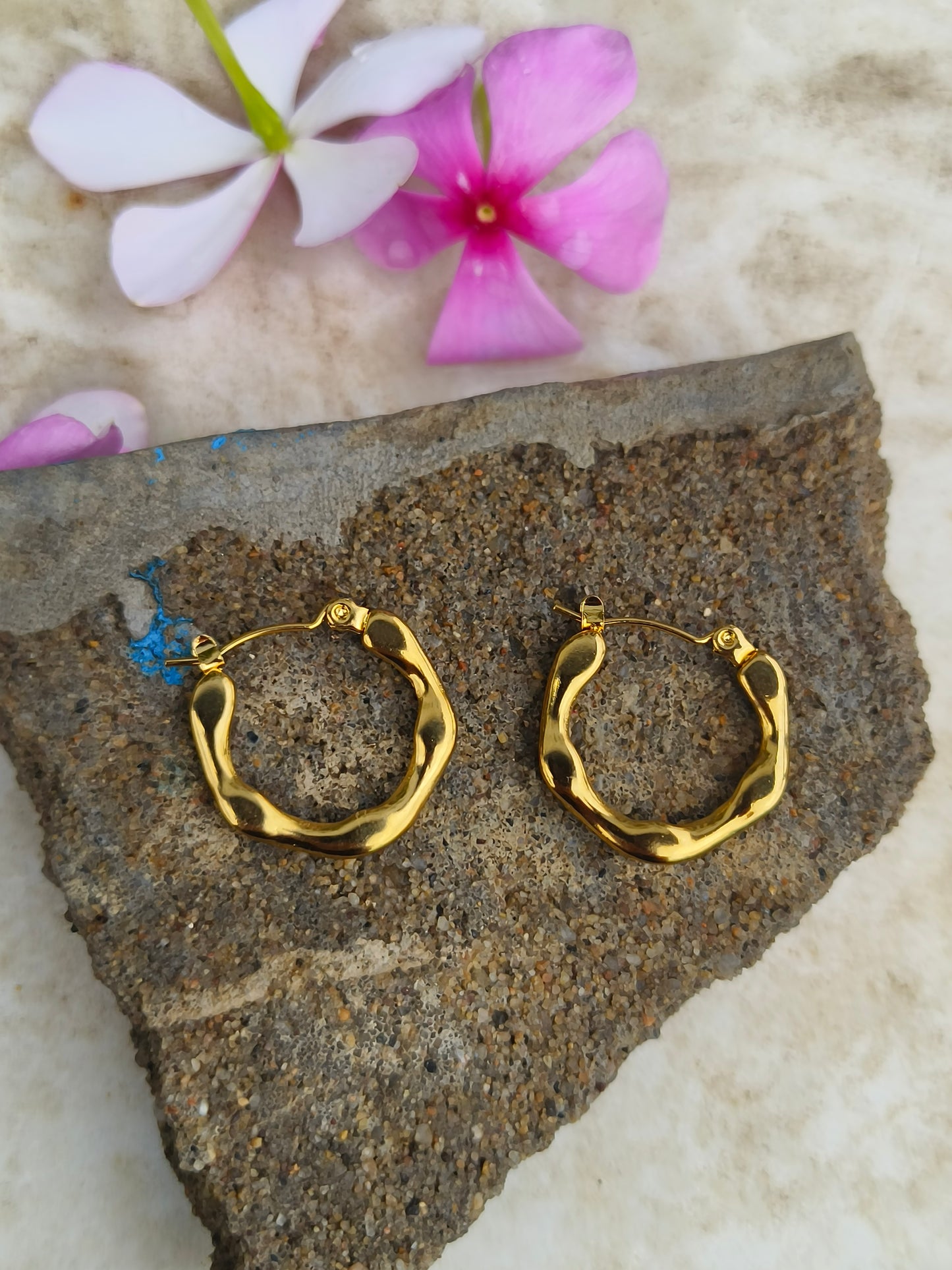 Organic Textured Anti-Tarnish Gold Hoops | Minimal Everyday Earrings