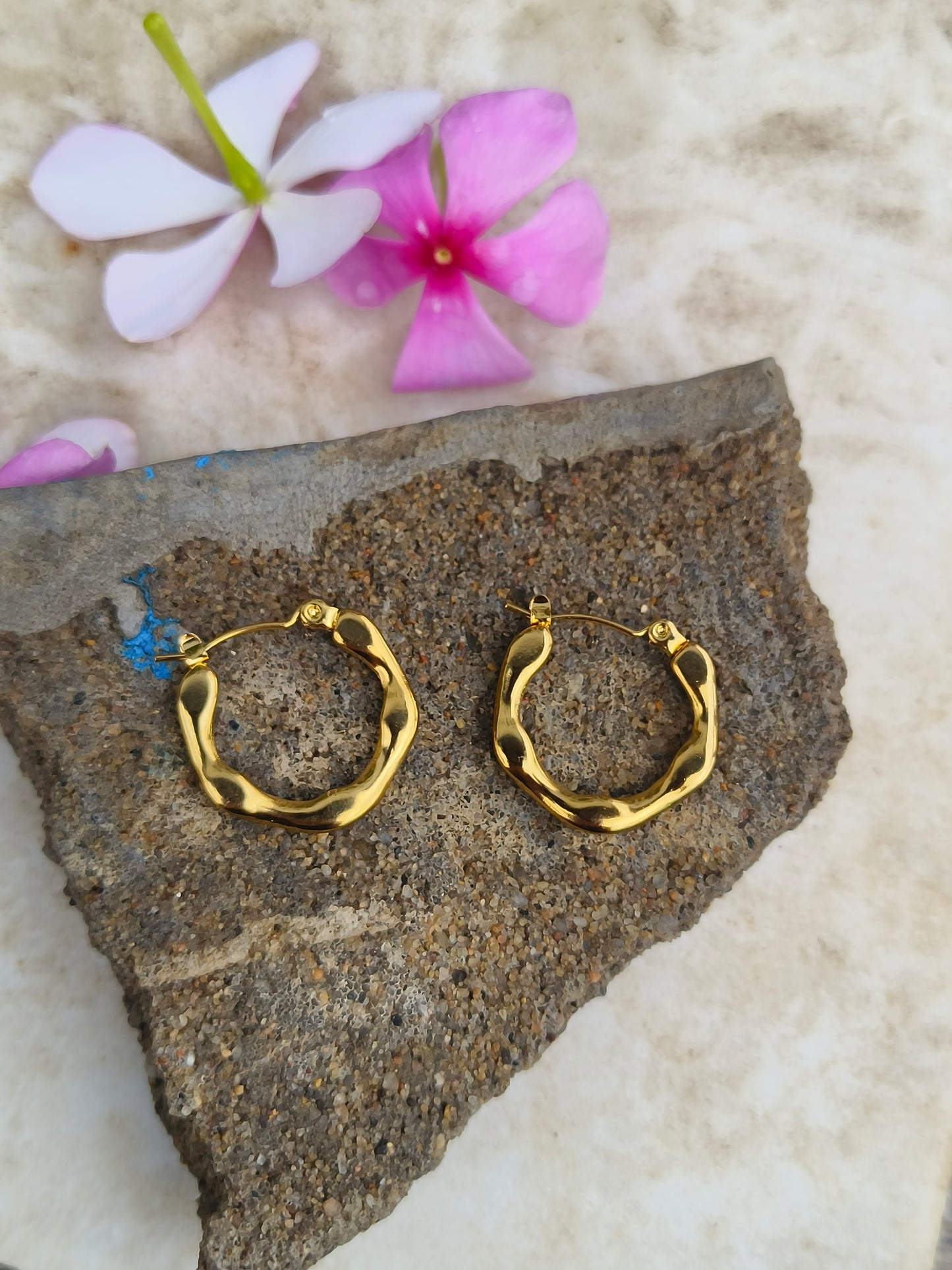 Organic Textured Anti-Tarnish Gold Hoops | Minimal Everyday Earrings