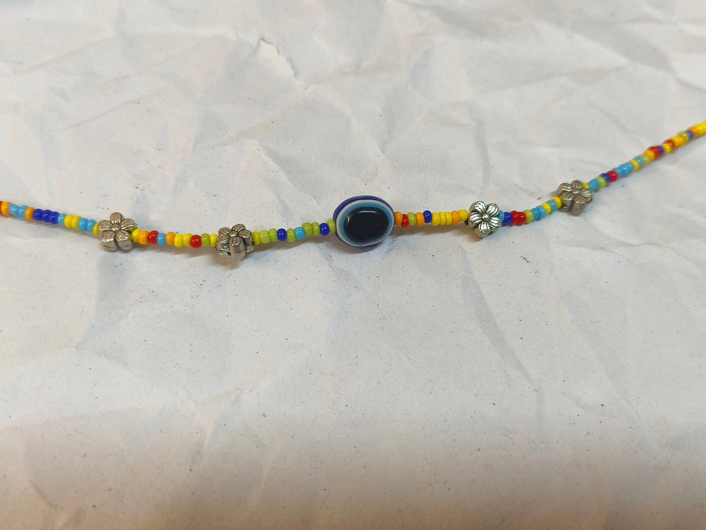 Multicolor Beaded Evil Eye Flower Anklet