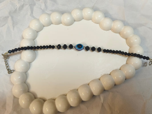 Blue Evil Eye Black Crystal Beaded Anklet