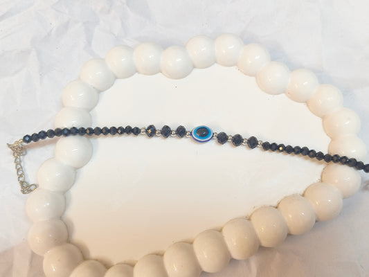 Blue Evil Eye Black Crystal Beaded Anklet