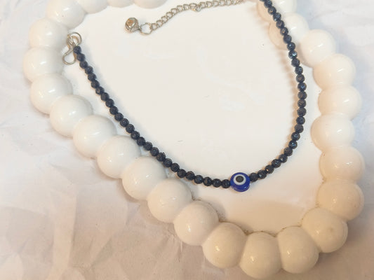 Blue Evil Eye Black Crystal Beaded anklet