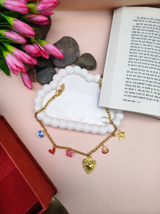 Gold Plated Multi Charm Necklace for Women | Heart, Star & Butterfly Charms | Anti Tarnish Statement Jewelry