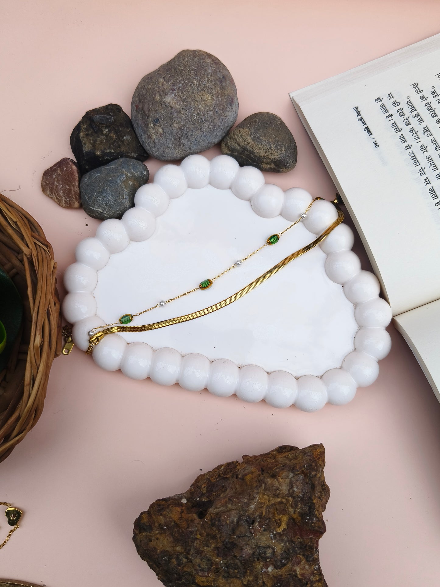 Elegant Gold Bracelet with Green Stone Accents