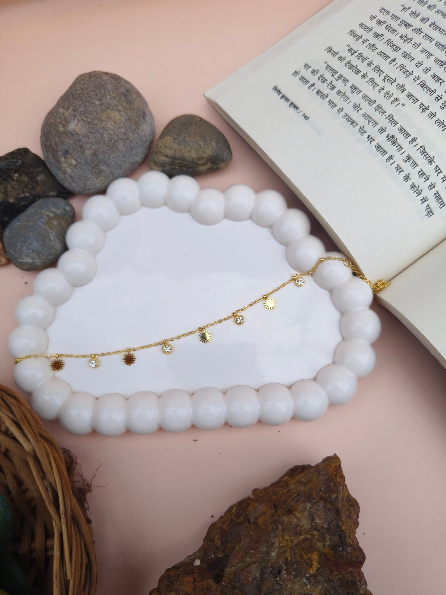 Delicate Gold Bracelet with Sun & Crystal Charms