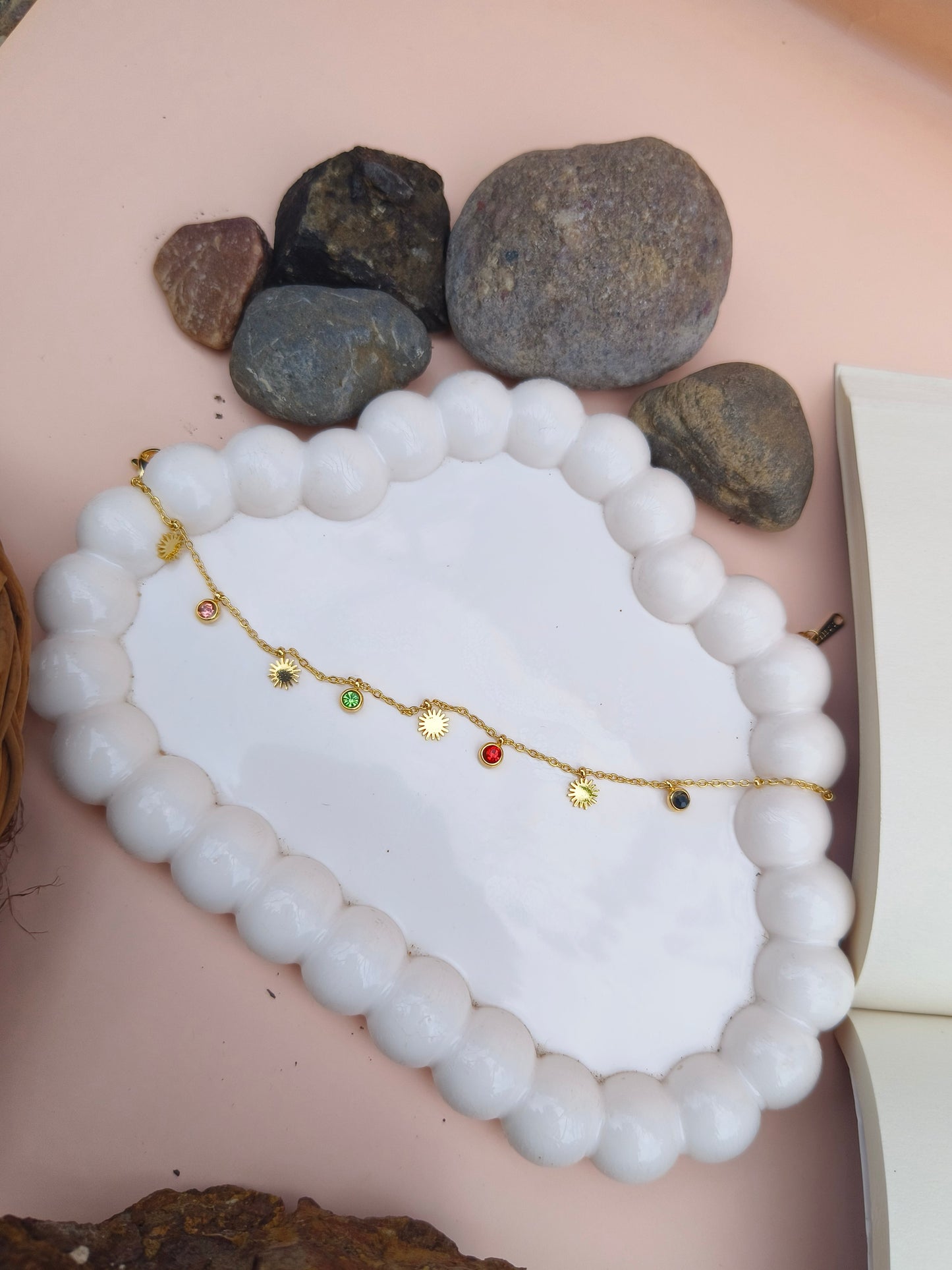 Delicate Gold Bracelet with Sun & Crystal Charms