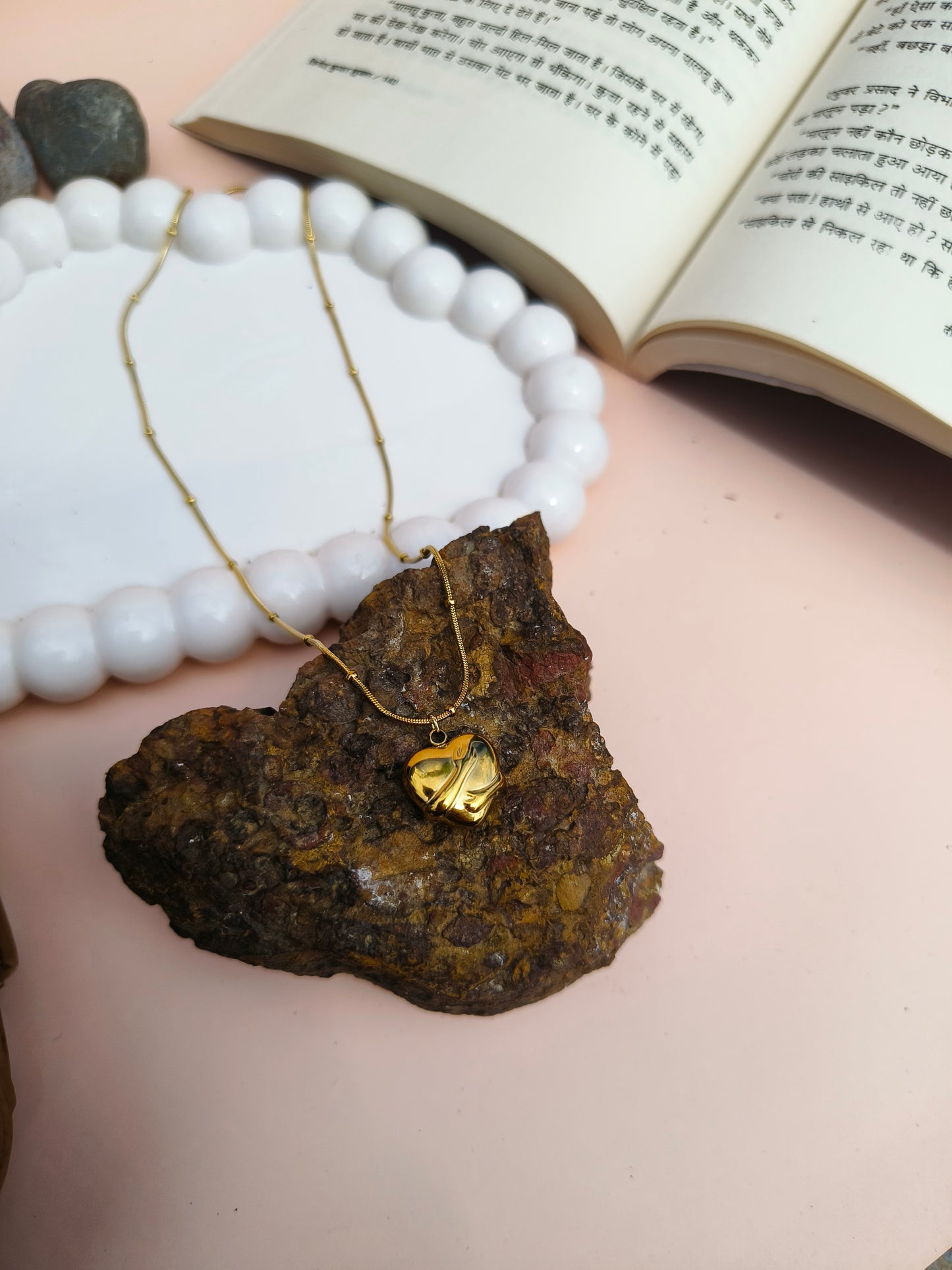 Stainless Steel Gold Heart Pendant Necklace – Minimalist Engraved Jewelry