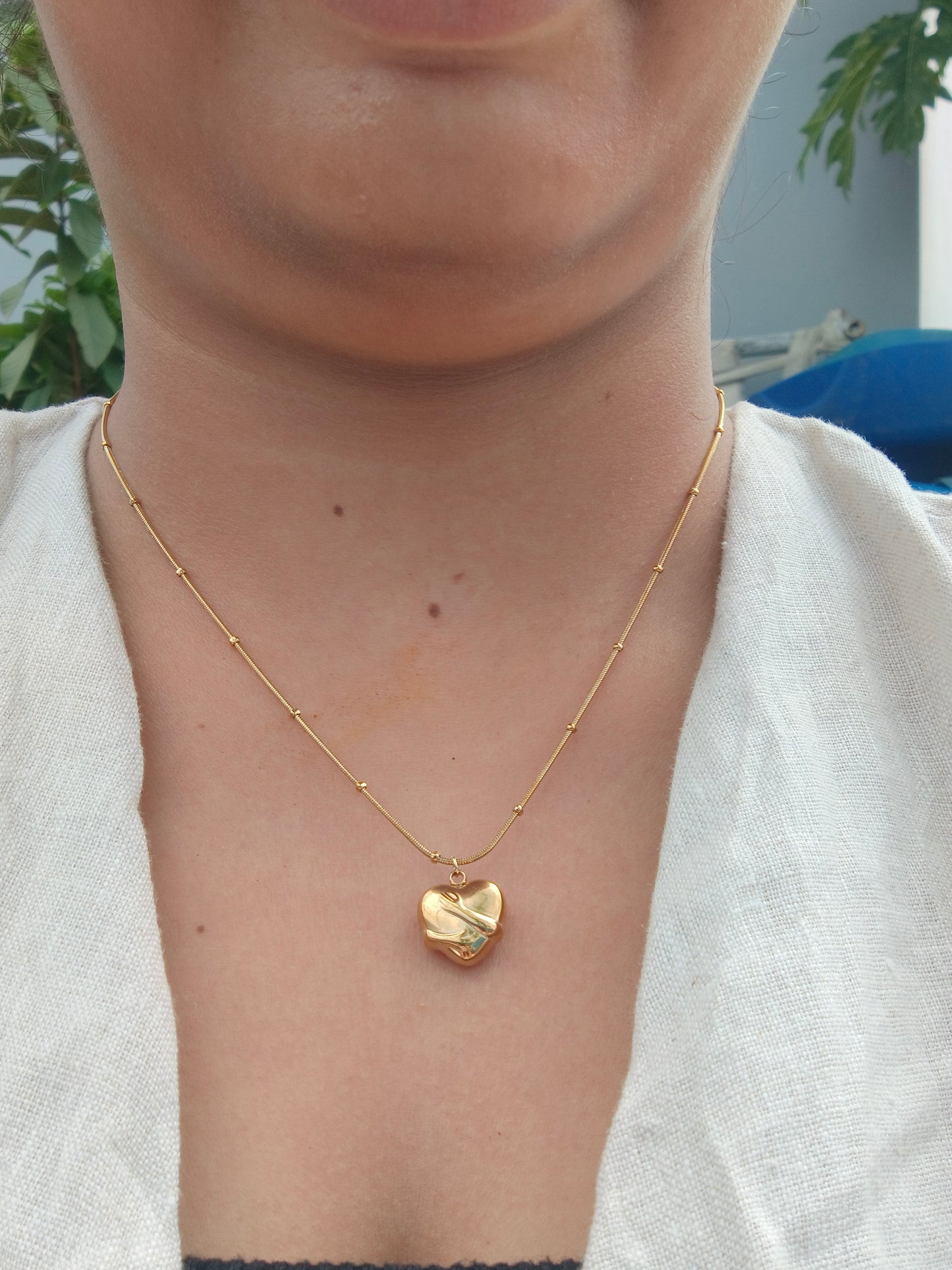 Stainless Steel Gold Heart Pendant Necklace – Minimalist Engraved Jewelry