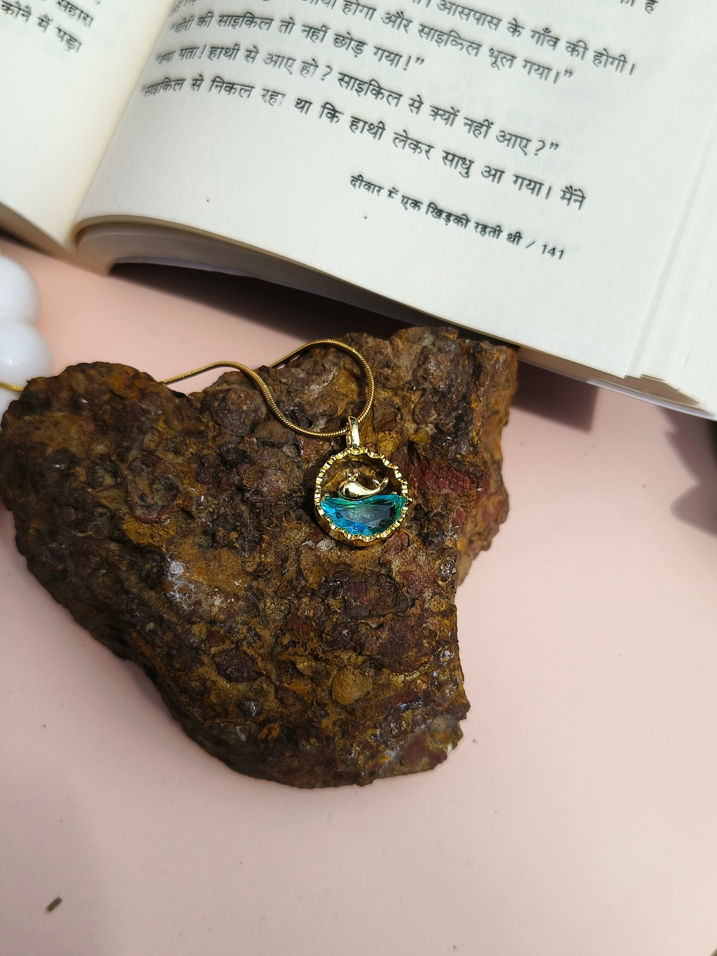 Stainless Steel Seashell Pendant Necklace with Ocean Blue Charm