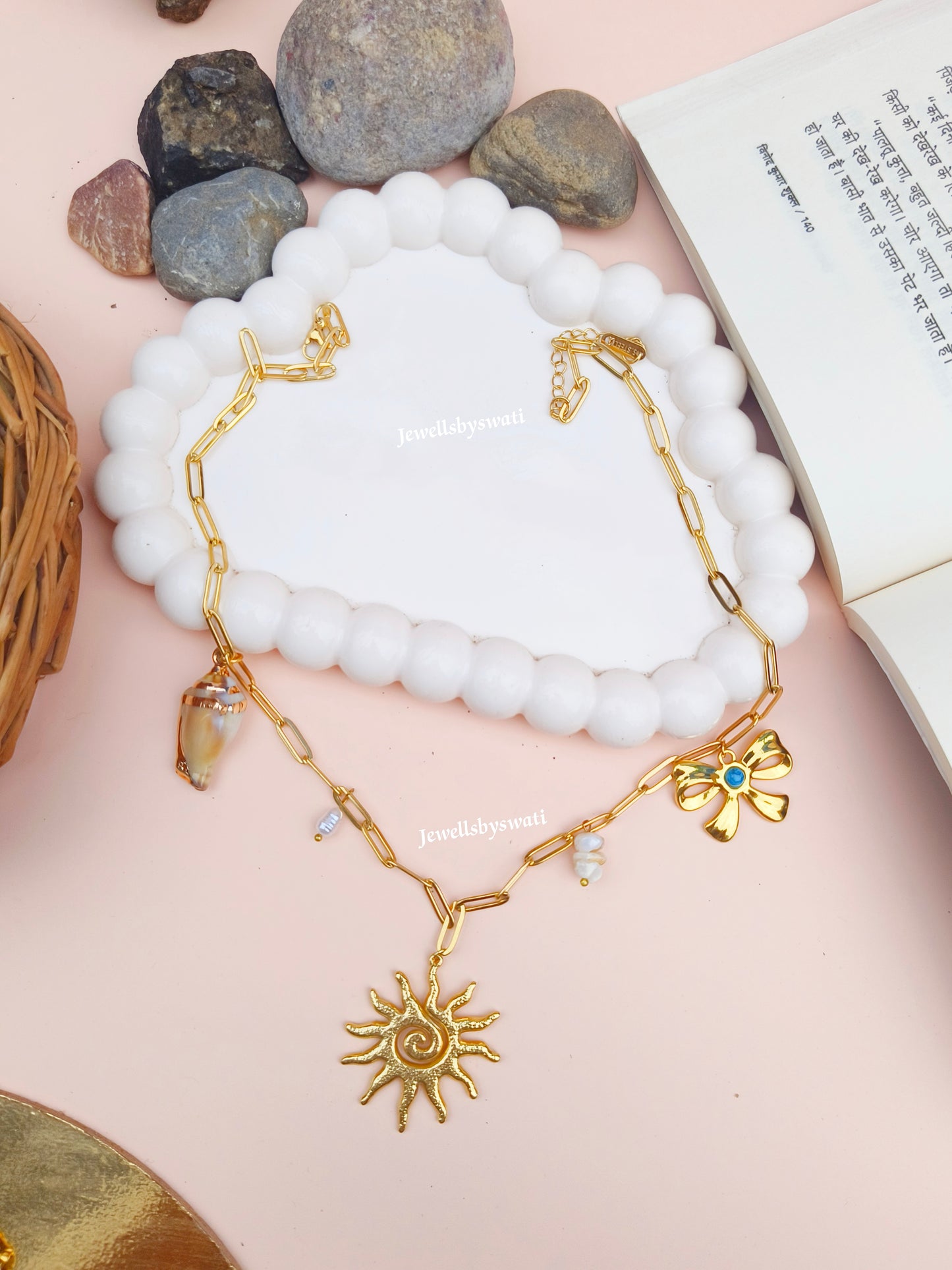 Gold Plated Charm Necklace for Women | Heart & Nature Charms Statement Chain | Anti Tarnish Fashion Jewelry