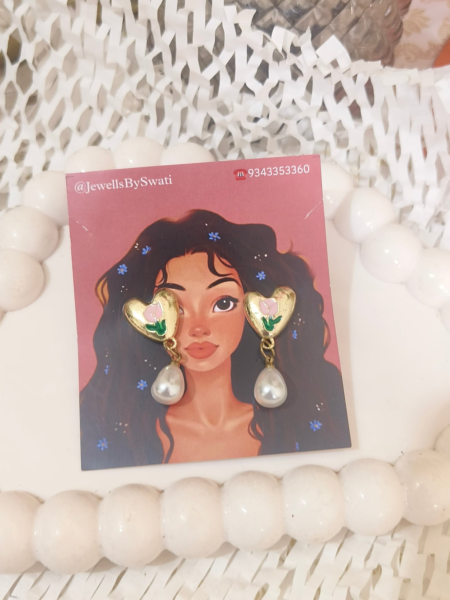 Golden Heart Floral Stud Earrings with Dangling Pearl Drop | Elegant Everyday Jewelry