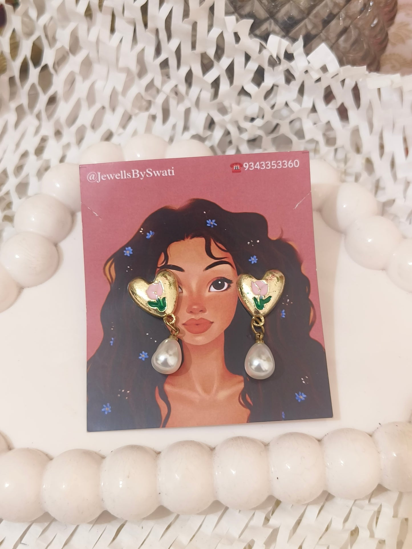 Golden Heart Floral Stud Earrings with Dangling Pearl Drop | Elegant Everyday Jewelry