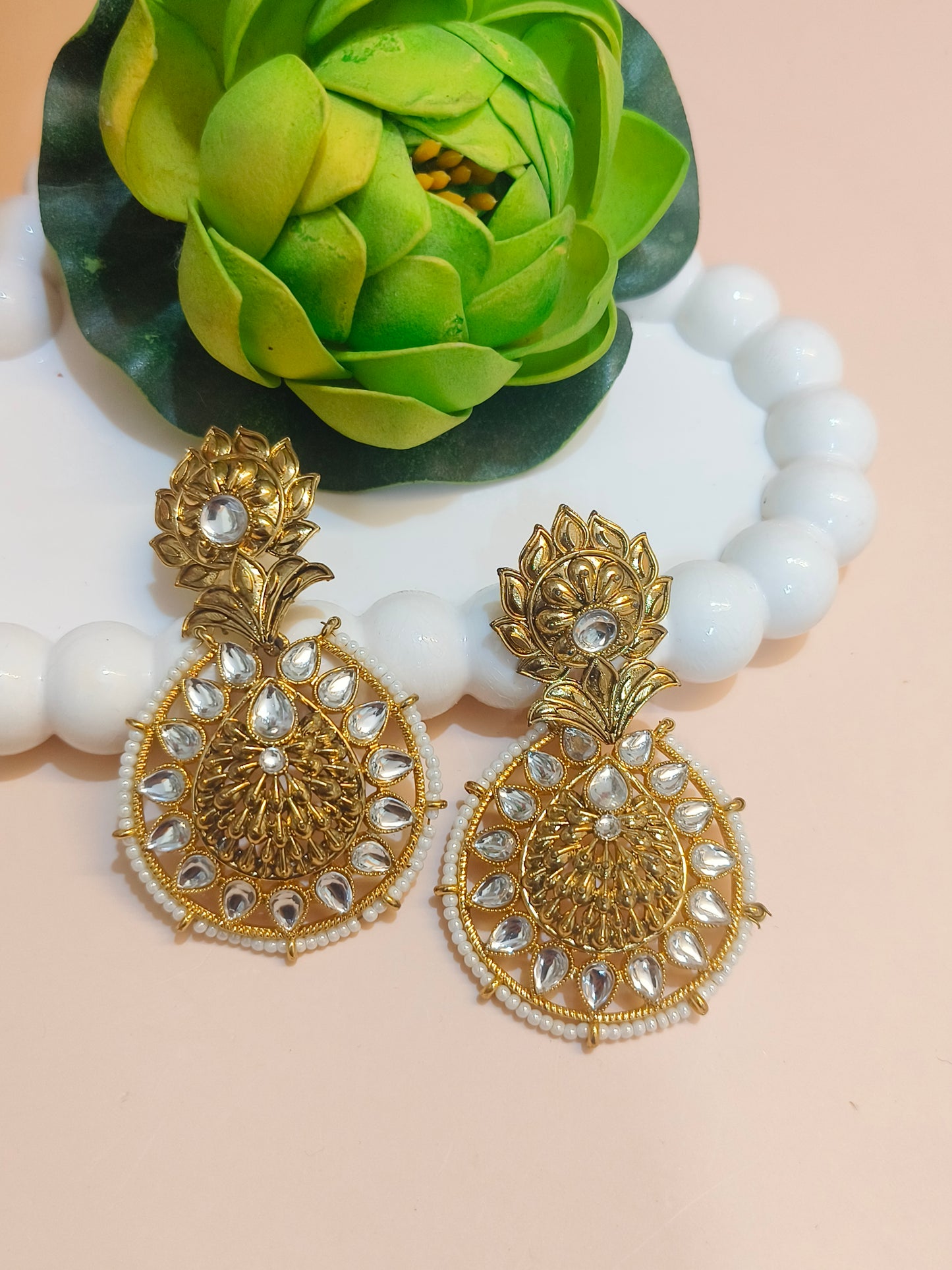 Elegant Gold Kundan Teardrop Earrings
