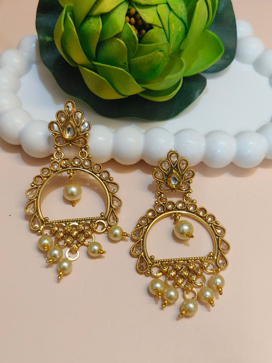 Elegant Reverse AD Kundan & Pearl Drop Earrings