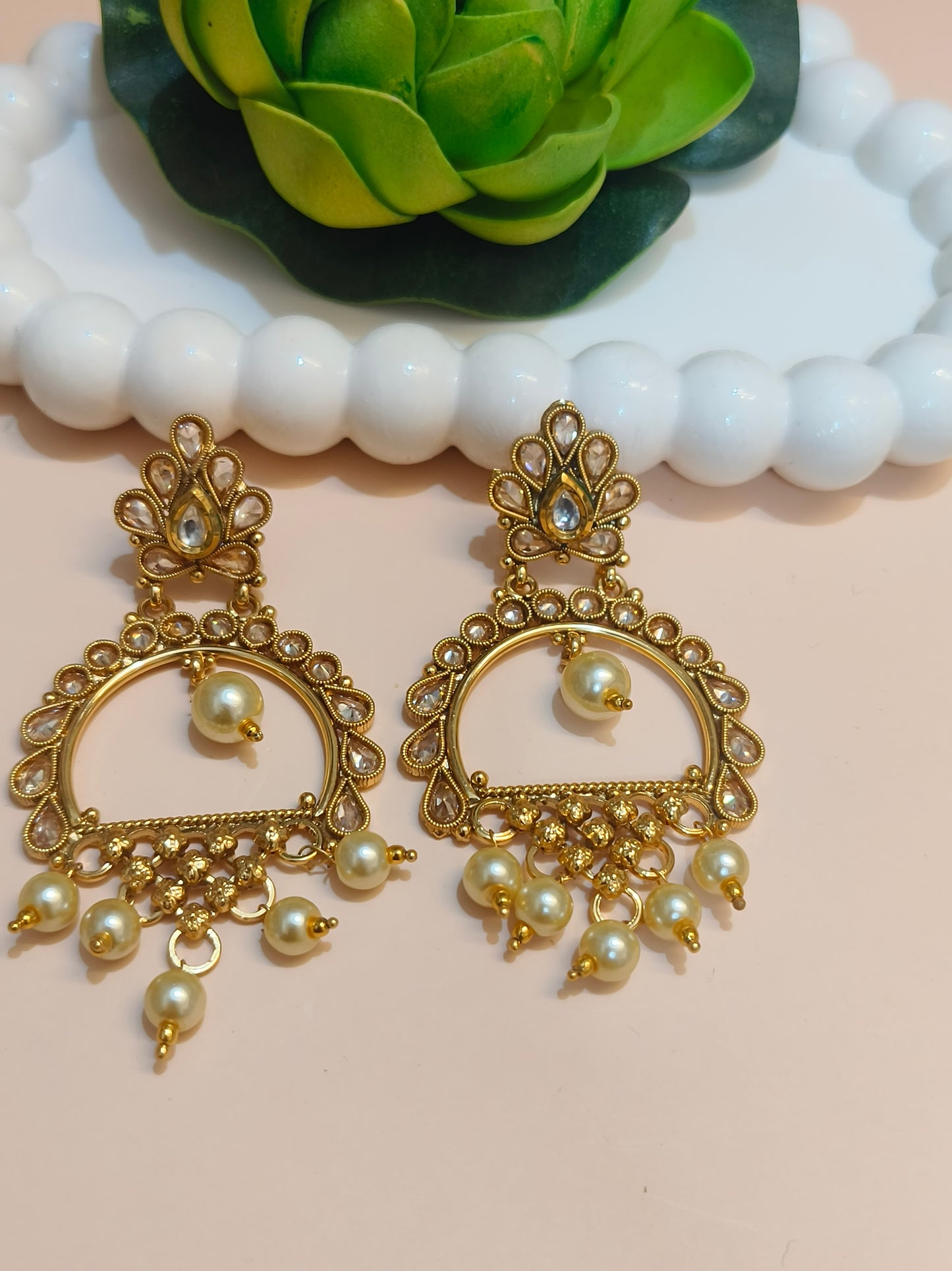 Elegant Reverse AD Kundan & Pearl Drop Earrings