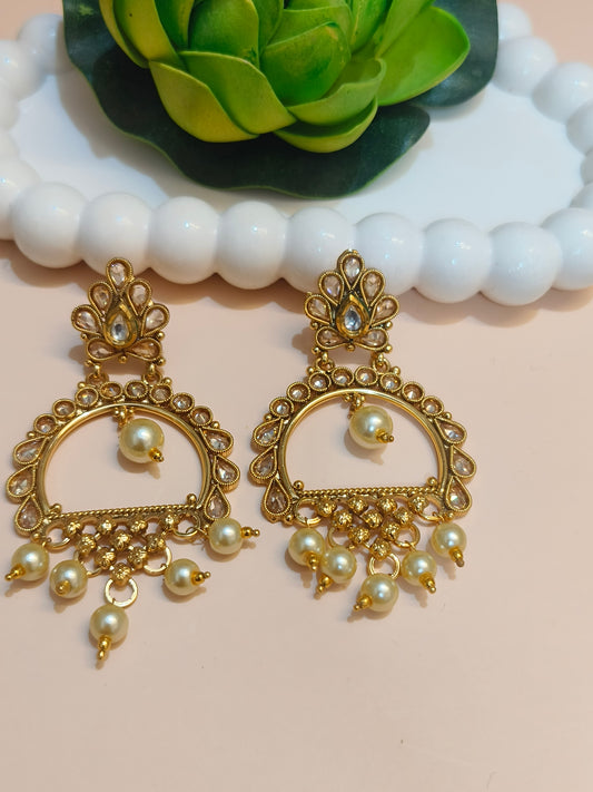Elegant Reverse AD Kundan & Pearl Drop Earrings