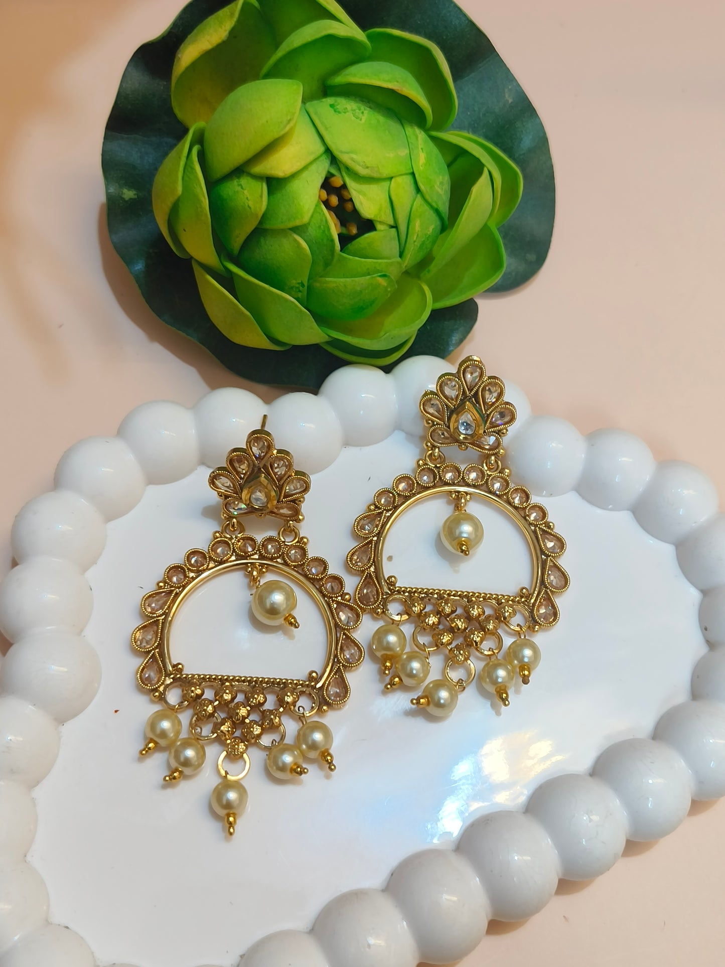 Elegant Reverse AD Kundan & Pearl Drop Earrings