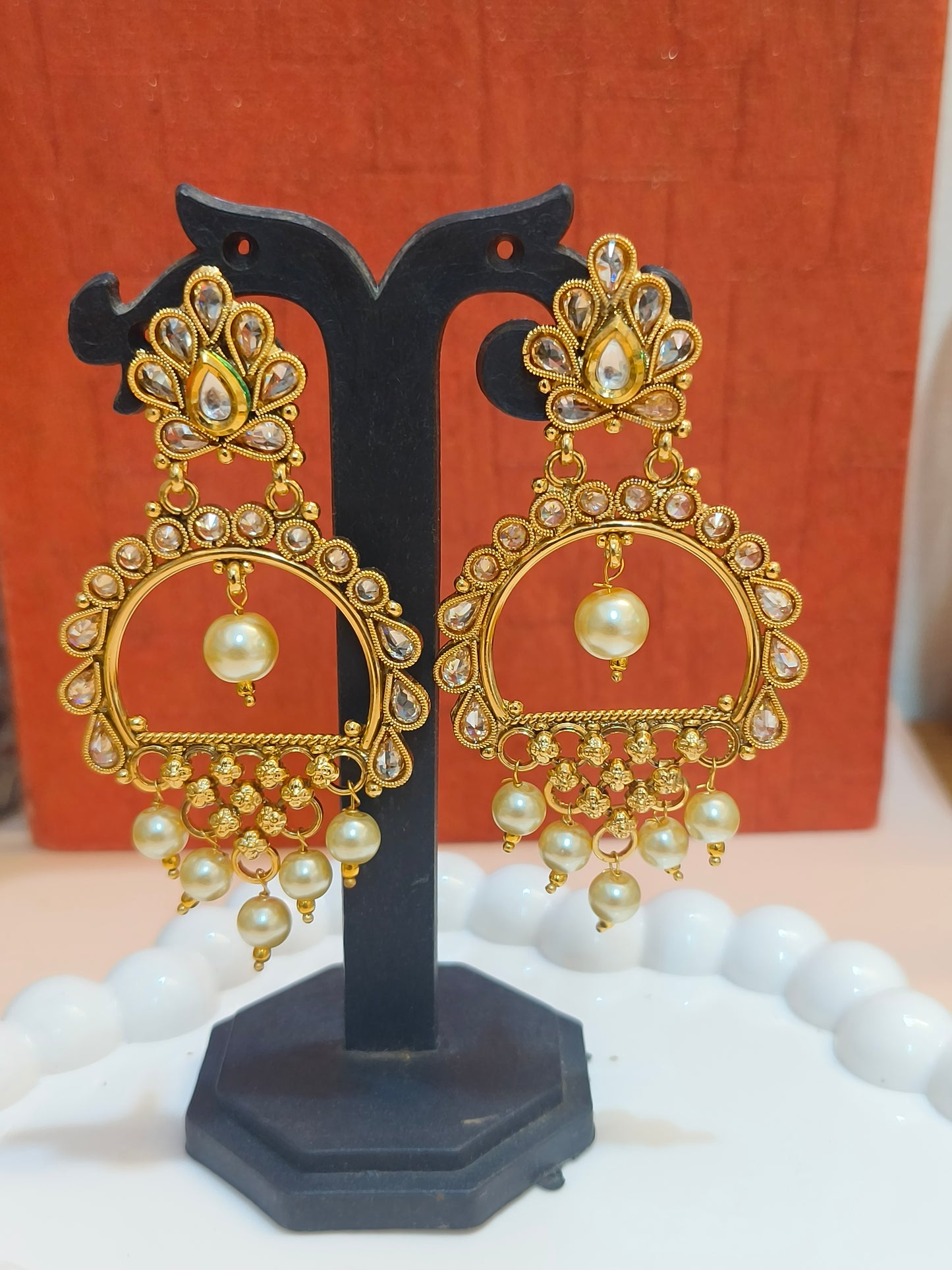 Elegant Reverse AD Kundan & Pearl Drop Earrings
