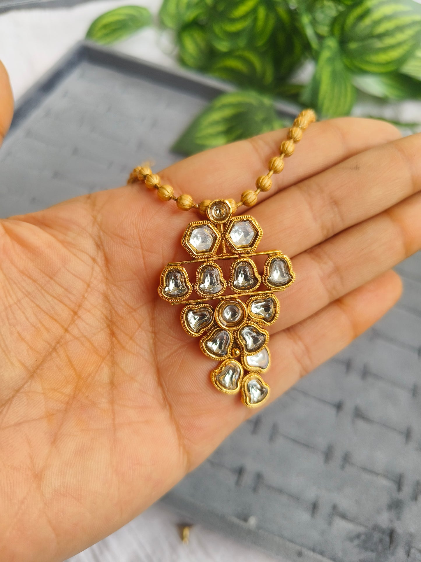 Elegant Kundan-Inspired American Diamond Gold Neck Set with Matching Earrings