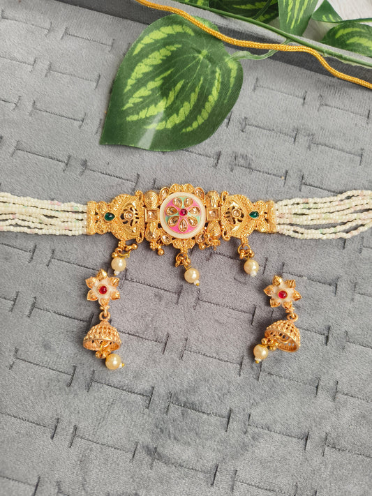 Beautiful GOLDEN CHOKAR WITH JHUMKI