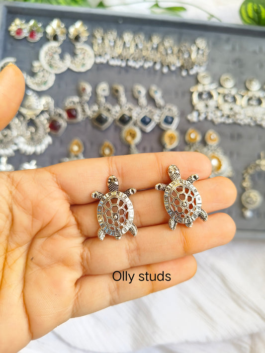 Olly Turtle Oxidised Stud Earrings