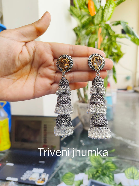 Triveni Jhumka Earrings with Golden Detailing – Ethnic Statement Jewelry