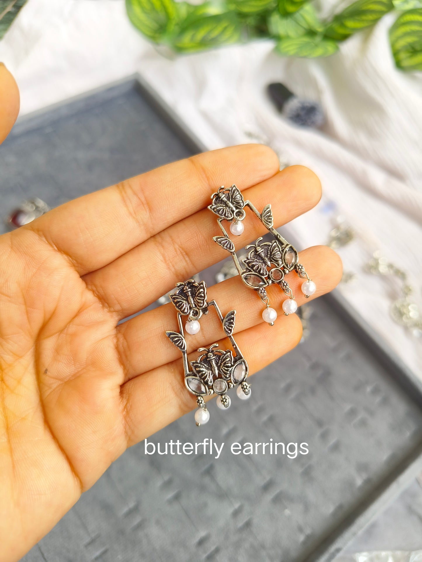 Butterfly & Pearl Oxidized Earrings 🦋✨ Ethnic Chic Vibes