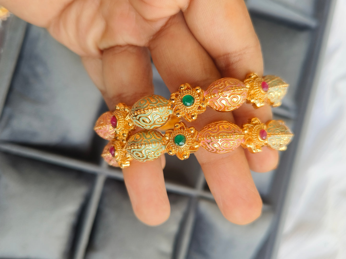 MINT AND PINK RAJWADI BANGLES RB08