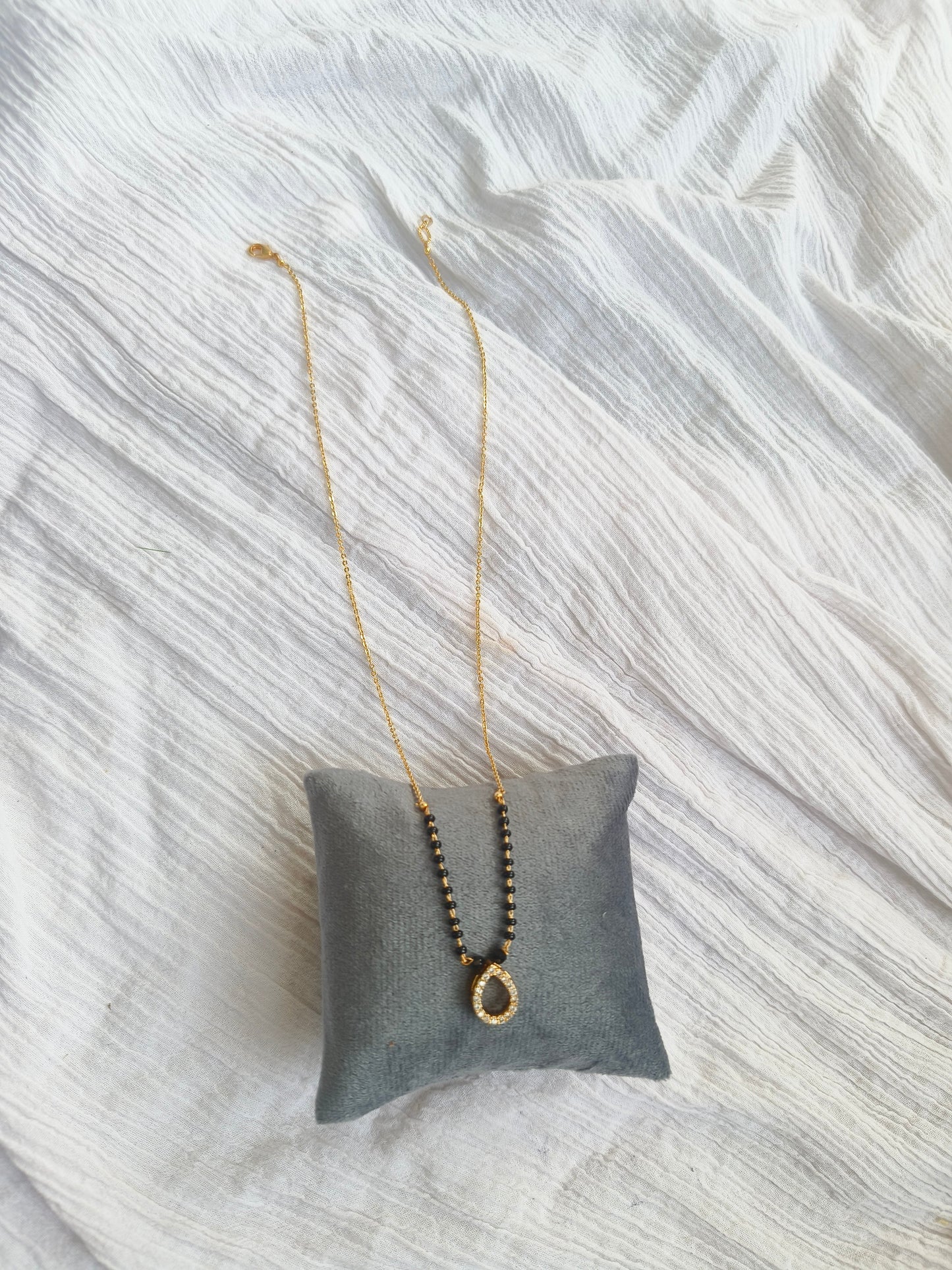 American Diamond Drop Charm Mangalsutra – Gold Finish