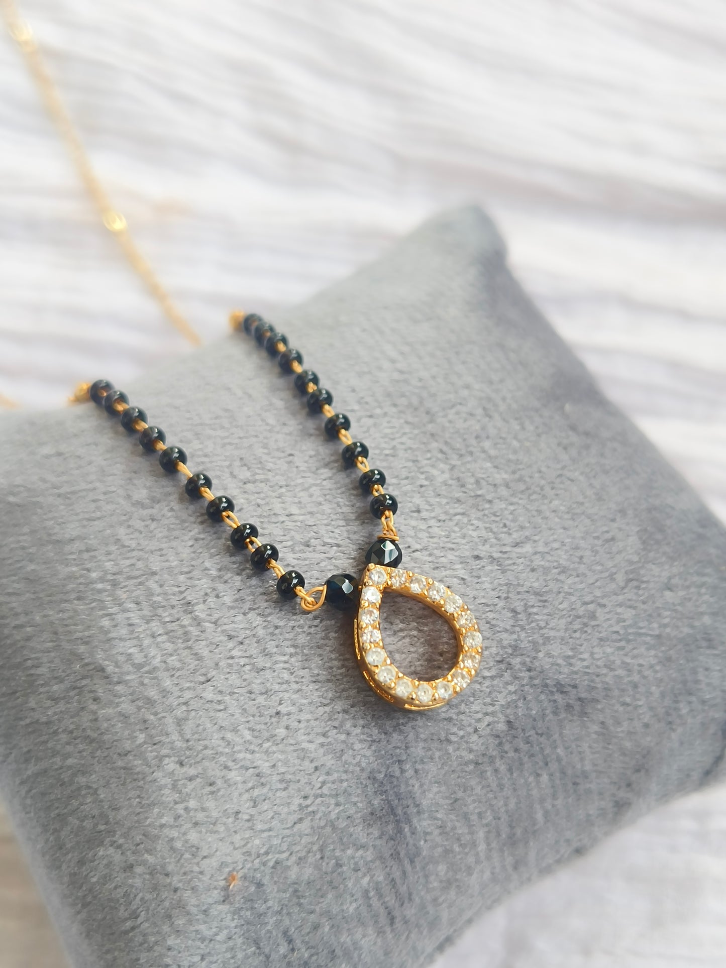 American Diamond Drop Charm Mangalsutra – Gold Finish