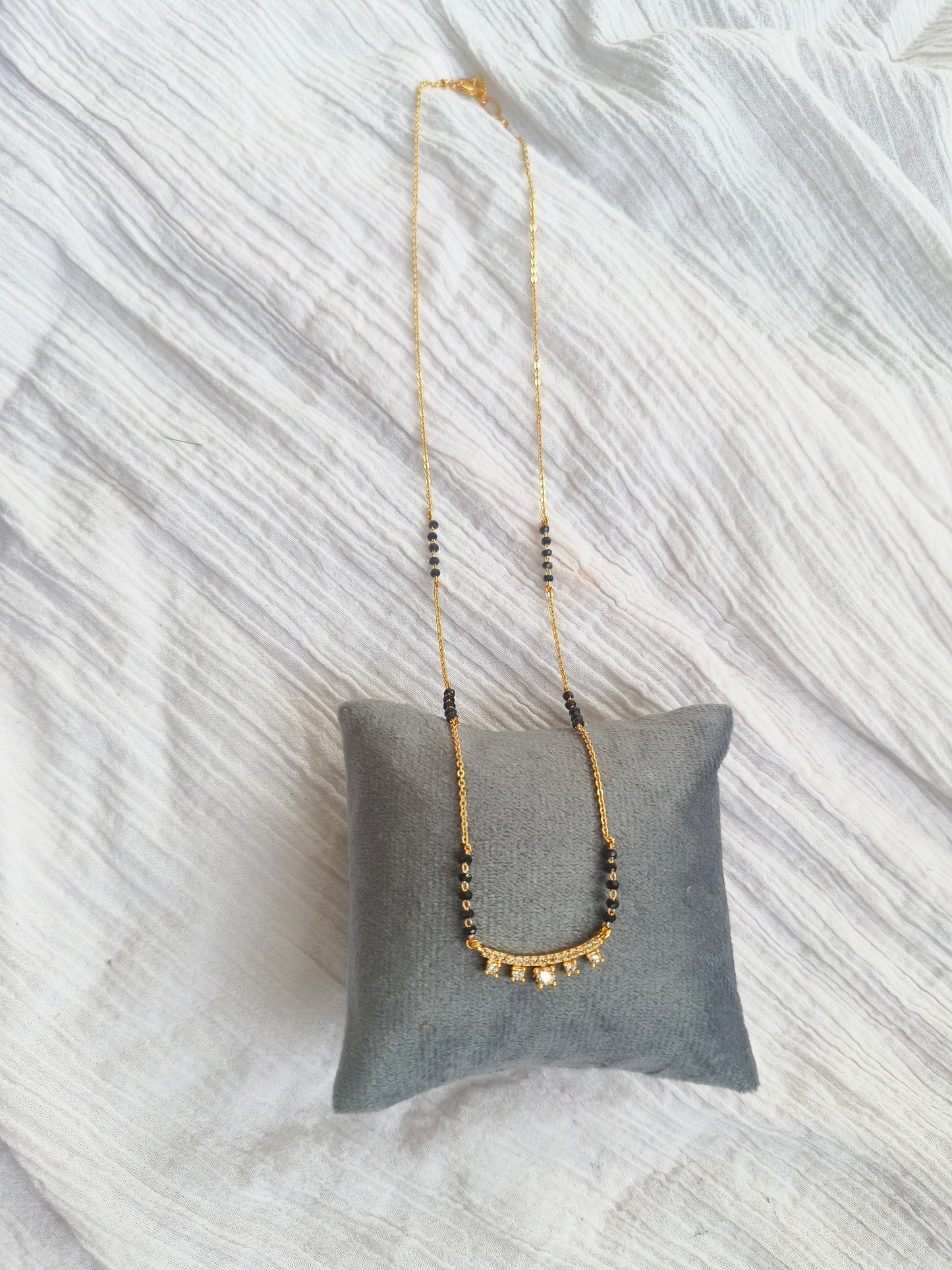 American Diamond Curved Bar Mangalsutra – Gold Finish