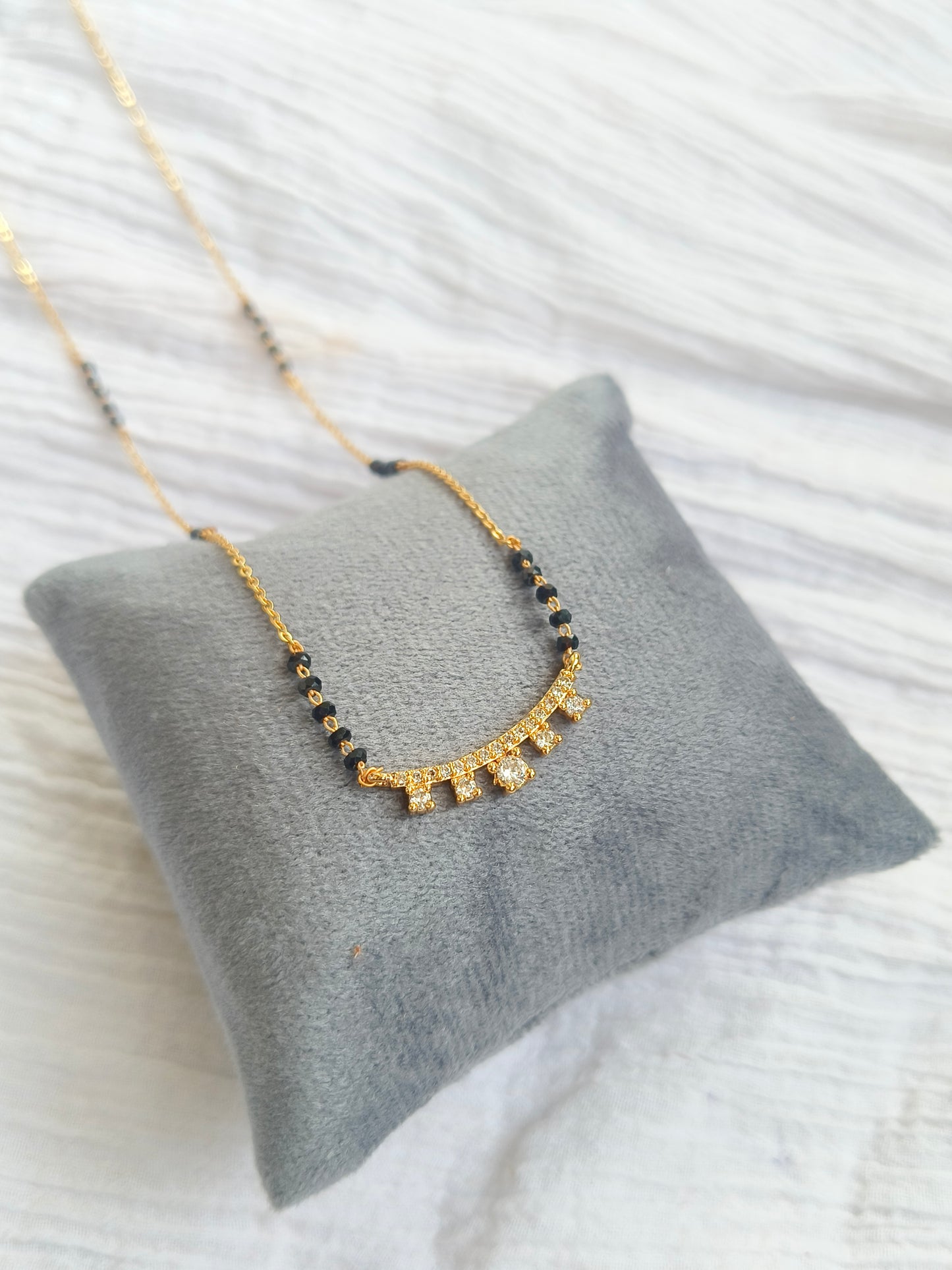 American Diamond Curved Bar Mangalsutra – Gold Finish