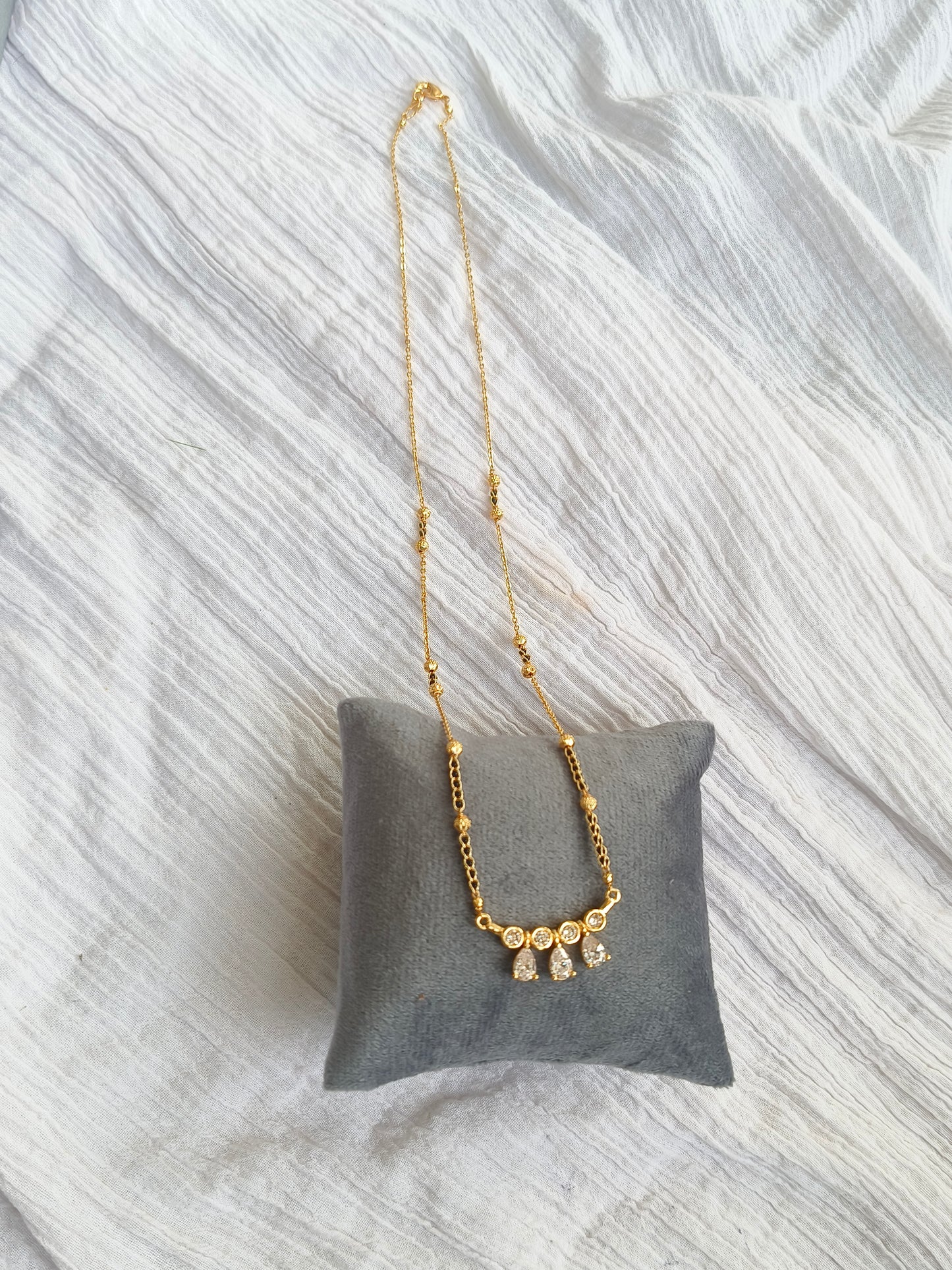 American Diamond Curved Bar Mangalsutra – Gold Finish